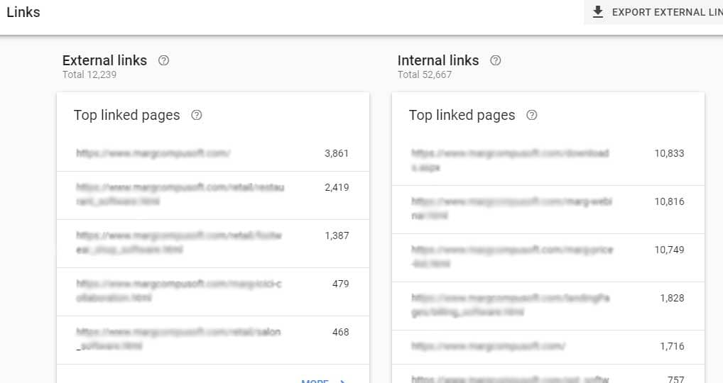 links overview in search console