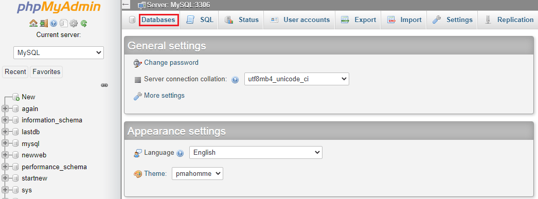 checking databases in phpMyAdmin