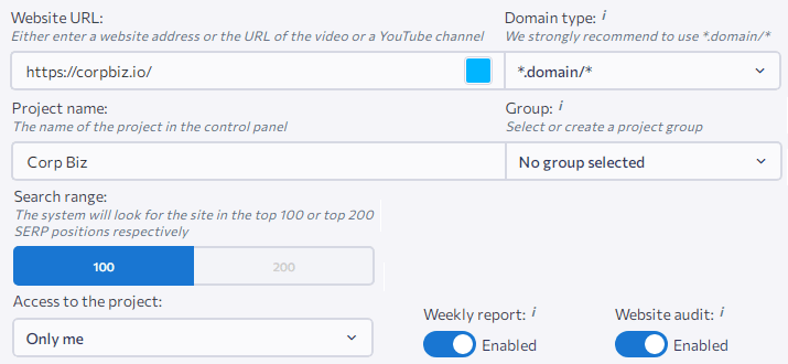 enterting domain in se ranking for first time